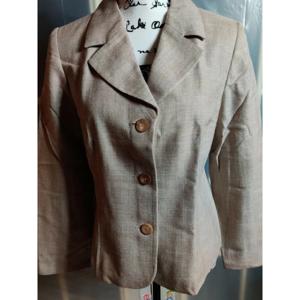 PENDLETON Women's Fully Lined Jacket Rayon Wool Silk Career Blazer Beige SZ 10 P